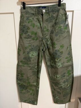 GAP Olive Green Floral Utility Jeans